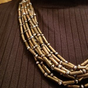 Copper Tone Tube and Silver Crystal Necklace